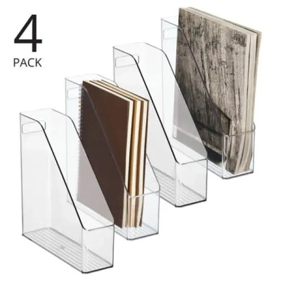 mDesign Plastic Slim File Folder Storage Organizer, Handle, 4 Pack, Clear, USA Made image {2}
