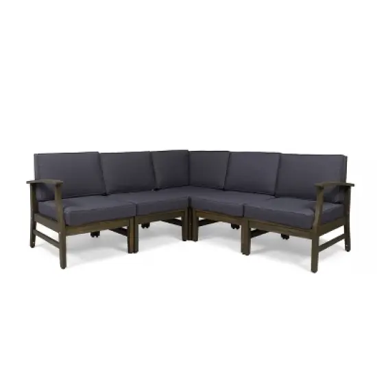 GDFStudio Abena Outdoor Acacia Wood 5 Seater Sectional Sofa Set with Cushions image {13}