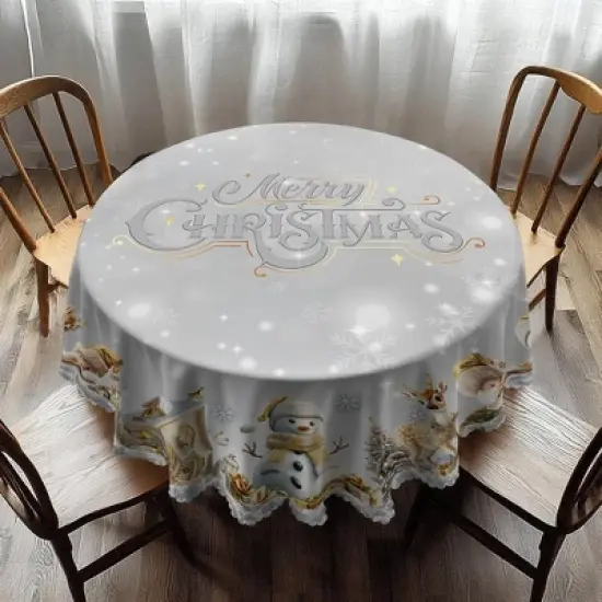 LOVEVOOK Merry Christmas Tablecloth, Snowman Tablecloth, Snowflake Table Cloths Stain Resistant Dining Table Cover for Holiday Decor image {5}