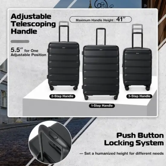 Costway 3 Piece Hardshell Luggage Set Ex pandable Suitcase w/ TSA Lock & Spinner Wheels image {6}