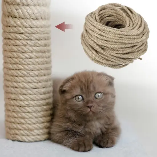 Unique Bargains Cat Natural Sisal Rope for Scratching Post Tree Replacement 98ft Yellow 1 Pc image {2}