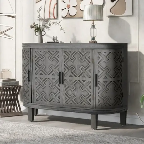 Accent Storage Cabinet Wooden Sideboard Cabinet with Antique Pattern Doors-ModernLuxe image {13}