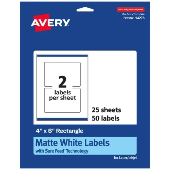 Avery Matte White Rectangle Labels with Sure Feed, 4" x 6" image {6}