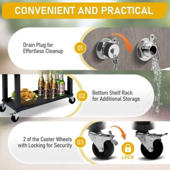 Karl Home 80 QT Wood Grain Patio Cooler Cart image {3}