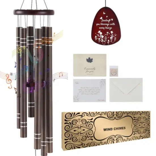 VEVOR Wind Chimes for Outside, 42", Deep Tone Wind Chimes with 6 Tubes, Unique Large Memorial Wind Chimes for Anniversary, Dark Brown image {8}