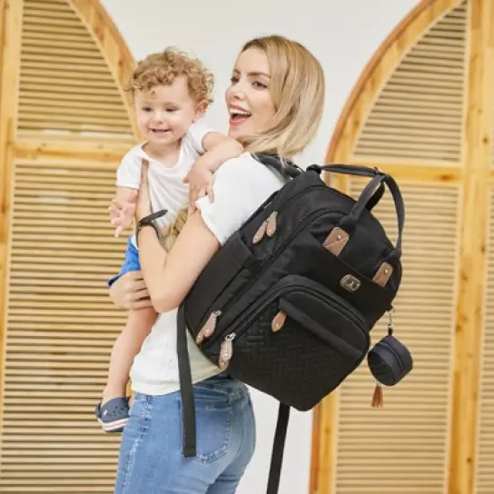 Dikaslon Diaper Bag Backpack with Portable Changing Pad, Pacifier Case and Stroller Straps image {2}