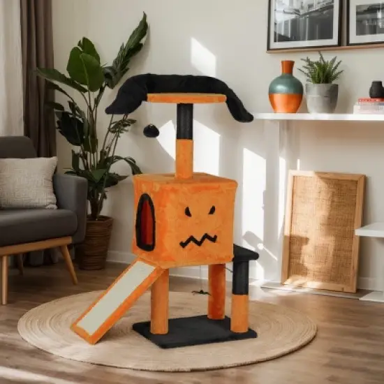 FURNIinspire Pet Tower Halloween Cat Tree Tower with Sisal Scratching Posts, Hanging Toys, Cat Activity Platform, Orange, 27.3"*11.8"*39" image {5}