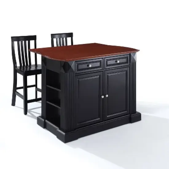 Coventry Drop Leaf Top Kitchen Island with School House Stools Black - Crosley image {7}