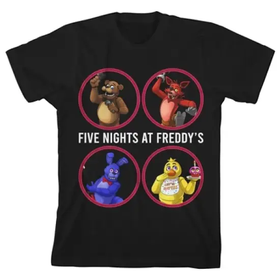 Five Nights at Freddy's Characters in Circles Youth Boys Black Tee image {2}