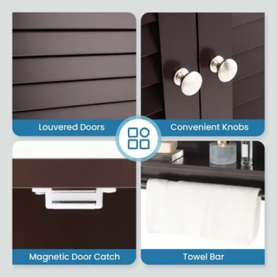 Costway Bathroom Wall Mounted Medicine Cabinet with Louvered Doors & Towel Bar Espresso/Grey/White image {6}