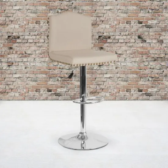 Flash Furniture Bellagio Contemporary Adjustable Height Crown Back Barstool with Accent Nail Trim image {13}