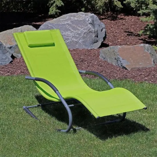 Sunnydaze Outdoor Patio and Lawn Wave Rocking Lounge Chair with Pillow, Green image {1}