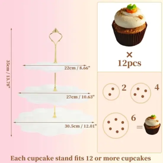Unique Bargains 3-Layer Dessert Cupcake Stand Flower-shaped with Tiered Serving Tray for Pastries Donuts and Fruits White Glod Tone image {1}