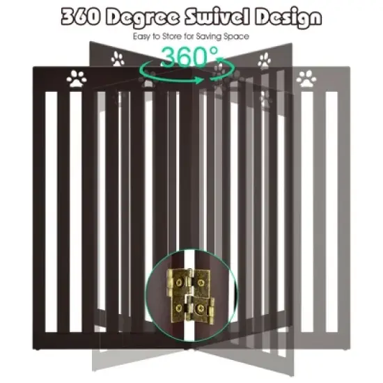Costway 36'' Folding Wooden Freestanding Pet Gate Dog Gate W/360&deg; Hinge White/Espresso image {6}