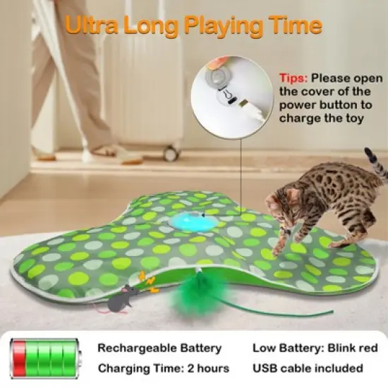 Itopfox Interactive Cat Toy with Moving Feathers & Real Mouse Sounds, Touch Activated Exercise Toy for Indoor Cats, Rechargeable image {1}