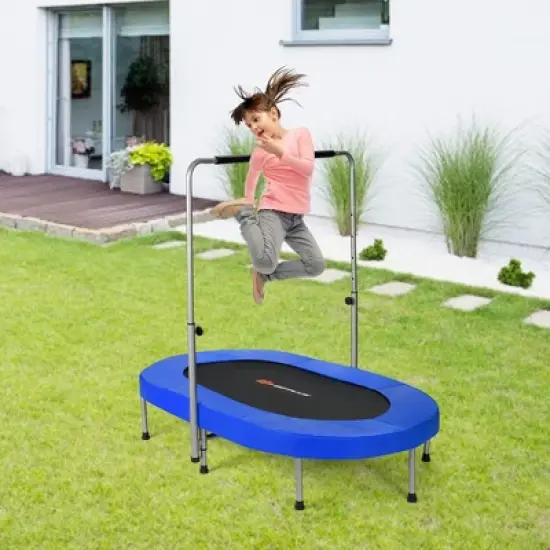 Costway Foldable Trampoline Double Mini Kids Fitness Rebounder w/ Adjustable Handle Red\Blue image {3}