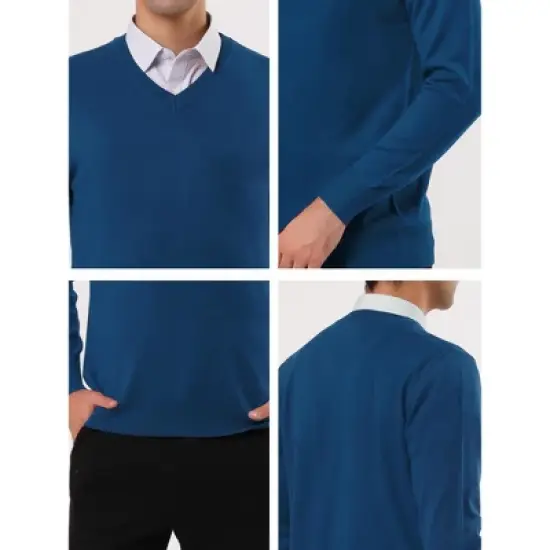 Lars Amadeus Men's Solid Color Knitted Long Sleeves V Neck Pullover Sweater image {4}