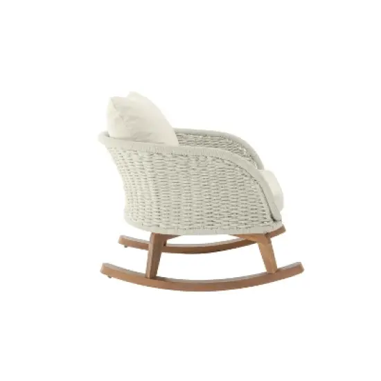 Christopher Knight Home Hattie Patio Contemporary Rattan and Acacia Wood Rocking Chair with Cushion image {5}