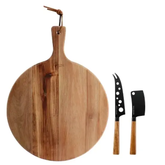 Gibson Elite 3 Piece Acacia Wood Charcuterie Serving Board and Cheese Knife Set in Brown image {5}