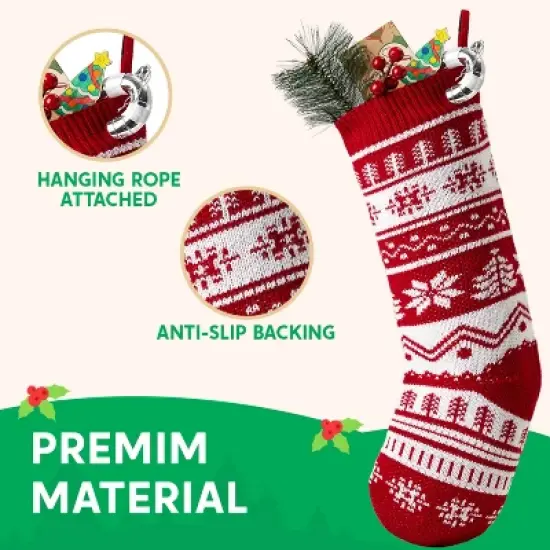 Joyfy 6 Pcs 18" Christmas Stockings, Large Rustic Yarn Xmas Knit Stockings for Christmas Party Holiday Decoration Tree Present Holders image {4}