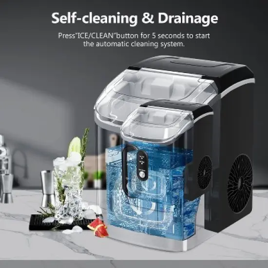 R.W.FLAME Nugget Ice Makers Countertop, Stainless Steel, 35 lbs/Day,  Soft Chewable Pellet Ice, Self-Cleaning, One-Click Operation,  Silver/Black image {4}