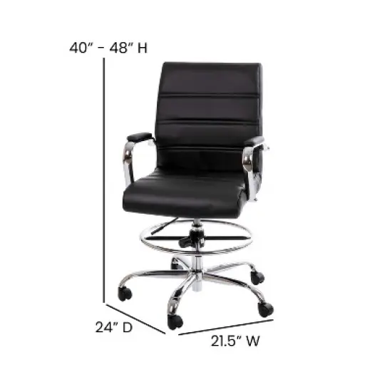 Flash Furniture Mid-Back LeatherSoft Drafting Chair with Adjustable Foot Ring and Chrome Base image {5}