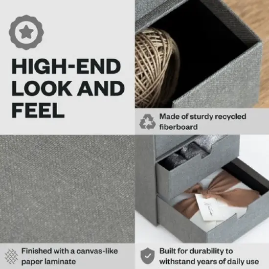 Bigso Ingrid 3-Drawer Canvas Fiberboard Desk Organizer | Stackable Desktop Storage for Supplies image {5}