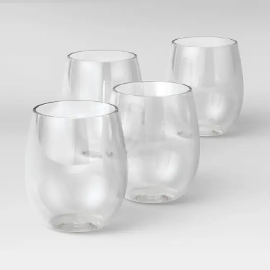 13.4oz 4pk Plastic Wine Glasses - Room Essentials&trade;: Stemless, Outdoor, Dishwasher-Safe, Clear Drinkware image {3}