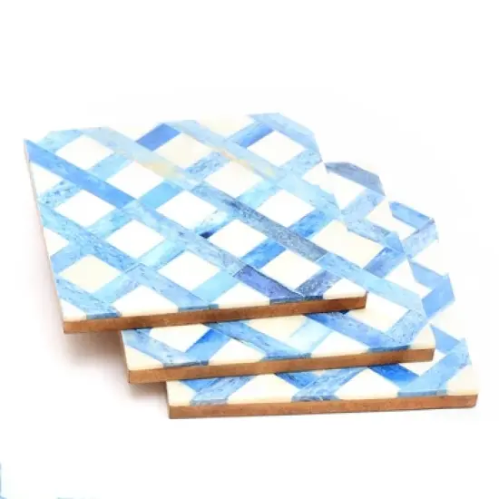 White/Blue Dyed Bone Inlaid Square Coaster Set-4x4in image {4}