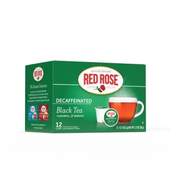 Red Rose Naturally Decaffeinated Black Tea with 12 Single Serve Tea K-Cups Per Box (Pack of 6) K-Cup Pods for Keurig image {1}