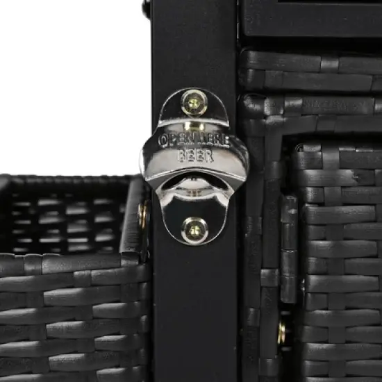 Wooakway 53"W Outdoor Grill Cart with Wheels Black Brown Wicker Rolling Kitchen Island with Storage and Extension Tabletop image {13}