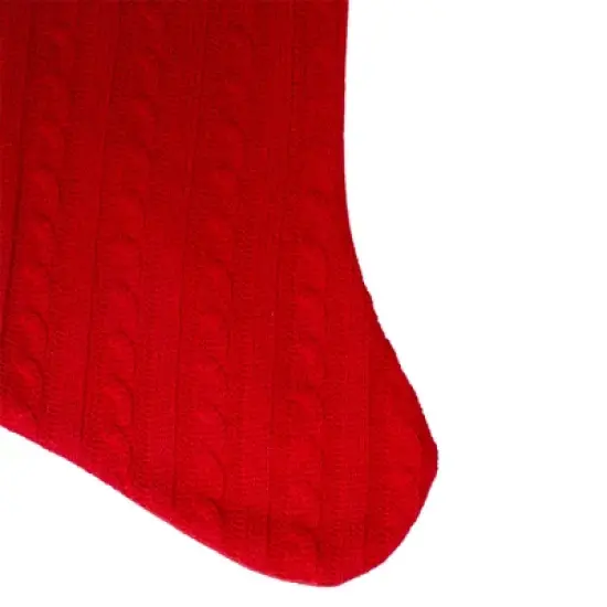 Northlight 19" Red and White Cable Knit Christmas Stocking with Fur Cuff image {5}