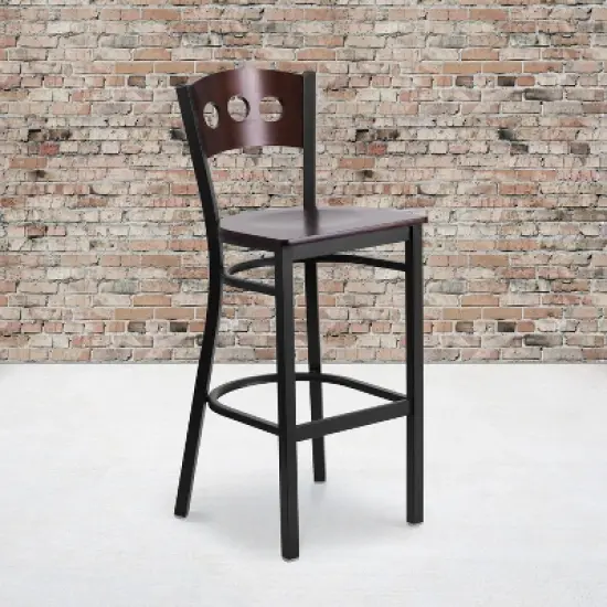 Emma and Oliver Black Decorative 3 Circle Back Metal Restaurant Dining Barstool image {1}