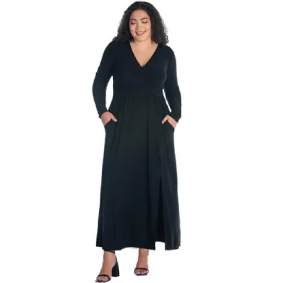 Womens Plus Size Long Sleeve V Neck Side Slit Maxi Dress image {5}