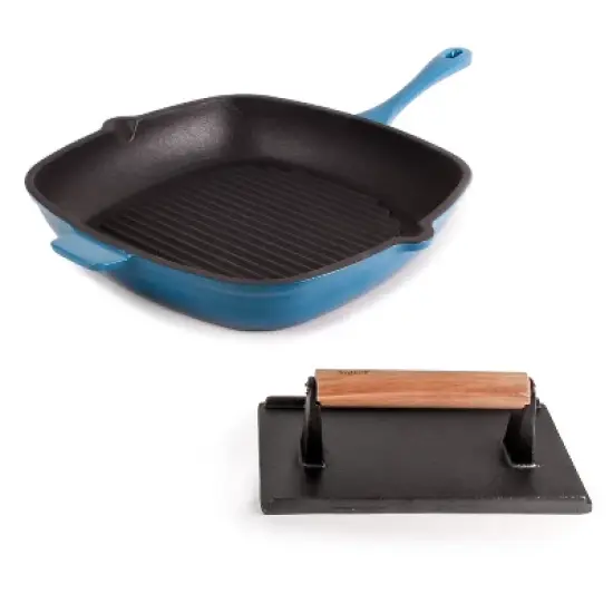 BergHOFF Neo 2Pc Cast Iron Grill Set, Grill Pan & Bacon/Steak Press image {7}