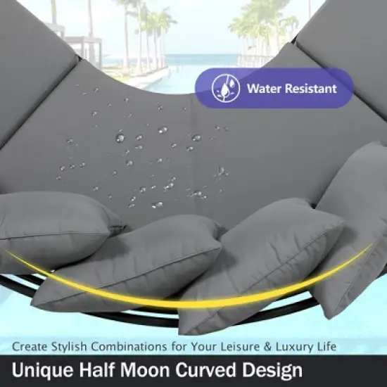 FIONECA Half-Moon Outdoor Sofa Set with Coffee Table, All-Weather Iron Frame & Cushions, Gray Patio Conversation Set for 6 image {3}