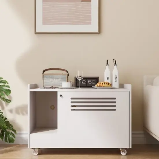 Litter Box Enclosure Furniture with Wheels, Cat Litter Box Cabinet with Mat and Ventilation,Hidden Pet House Side Table-Maison Boucle image {8}