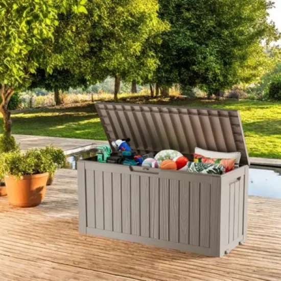 DSVIMOY Deck Boxes, 2-Piece 75 Gal Outdoor Storage Deck Box, Small Patio Storage Bin for Garden Tools, Brown, 46.06"*21.06"*21.65" image {3}