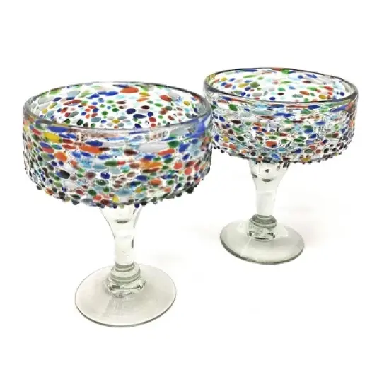 Dos Sue&ntilde;os Mexican Hand Blown Margarita Glasses - Confetti Rock Design - 16oz - Set of 2 image {4}