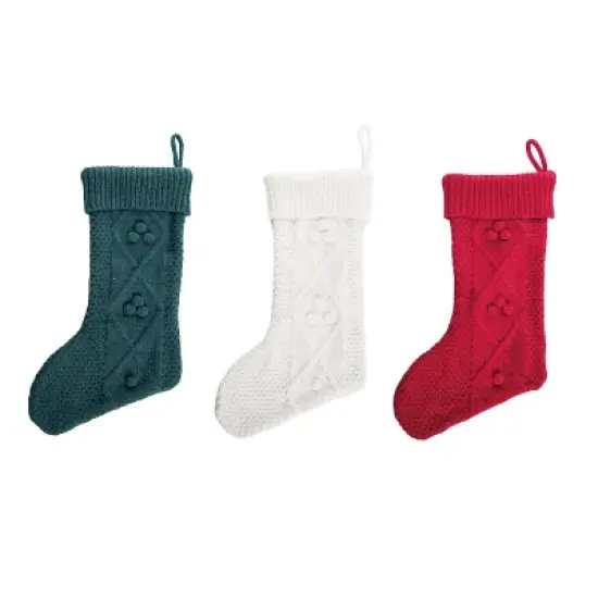 Transpac Fabric Traditional Knit Stocking Set of 3 Christmas Home Decorations Holiday Stockings Polyester image {1}