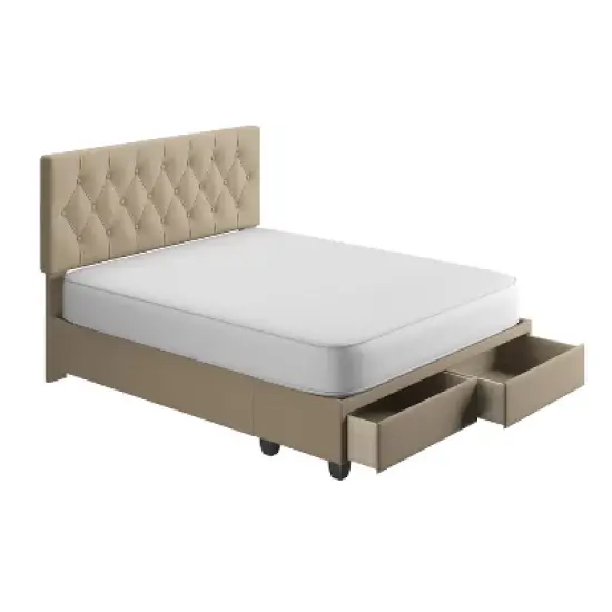 Full Henley Linen Tufted Upholstered Platform Bed with Storage Drawers Ivory - Eco Dream image {2}