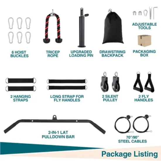 COZONY Heavy-Duty Cable Pulley System for Home Gym, Lat Pulldown Attachment for Triceps, Biceps Curl, Back & Forearm Workouts image {3}