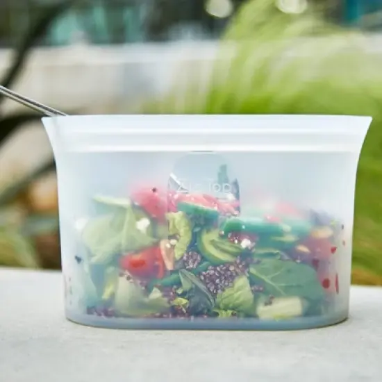 Zip Top 32oz Reusable 100% Platinum Silicone Container Large - Clear: Microwave & Freezer Safe Storage image {2}