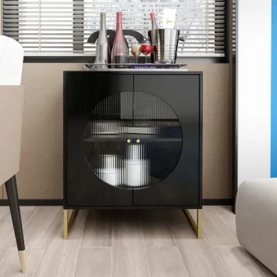 Aubrey 33.07'' H x 26.85'' W x 15.79'' D Glass Door Storage Cabinet and Adjustable Shelf Sideboards and Buffets-The Pop Home image {8}