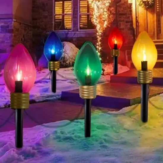 Novelty Lights 6 Feet Jumbo C7 LED Walkway Pathway Light Set, Multicolored, Comes with Light Stake image {6}