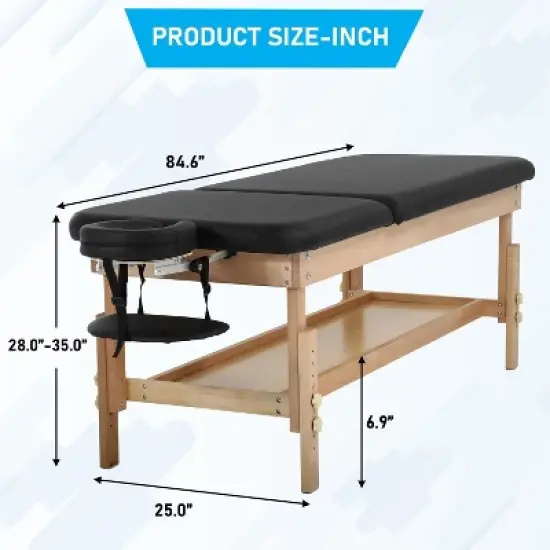 BestMassage Wooden Massage Table 2 Folding Spa Bed with Plush Cushioning, Black image {6}