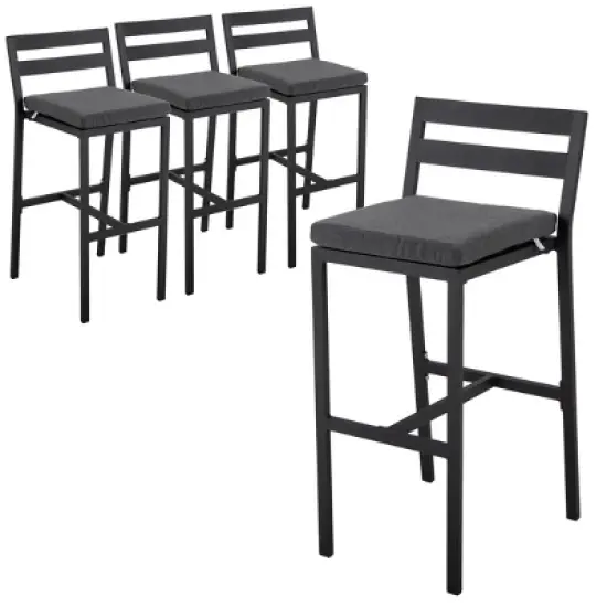 LeisureMod Chelsea Collection Modern Aluminum Outdoor Bar Chair Set of 4 &ndash; Black Patio Seating for Decks, Balconies, Porches, and Outdoor Spaces image {18}