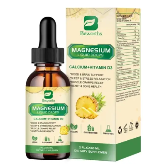 B Beworth Magnesium Liquid Drop with Calcium, Potassium, Vitamin D3, Zinc - for Bone, Energy, Muscle Support - 60ml (Pineapple) image {7}