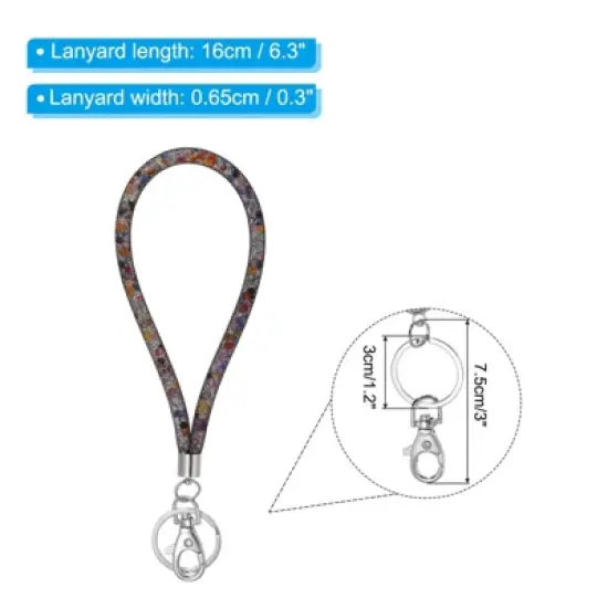 Unique Bargains Crystal ID Card Wristlet Bling Keychain Lanyards with Metal Clasps image {1}