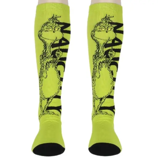 Dr Seuss Women's The Grinch Who Stole Christmas Naughty Knee-High Socks Green image {3}